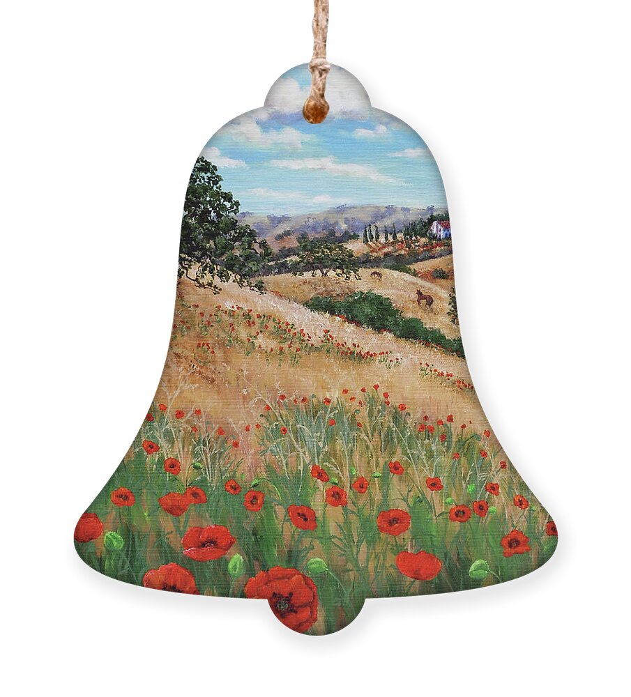 Landscape Ornament featuring the painting Red Poppies and Wild Rye by Laura Iverson