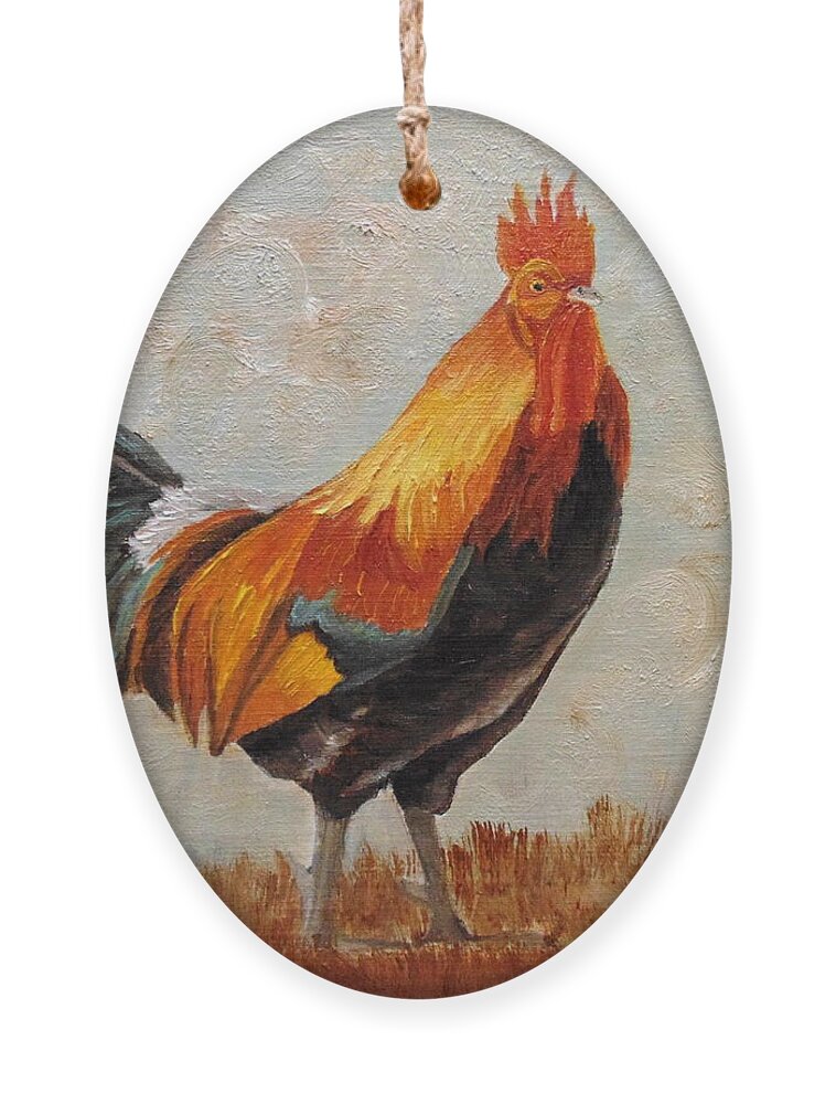 Red Male Junglefowl Ornament featuring the painting Red Rooster by Angeles M Pomata