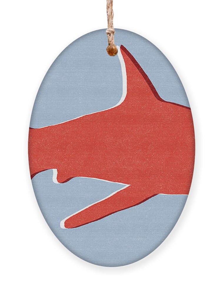 Shark Ornament featuring the mixed media Red Shark by Linda Woods