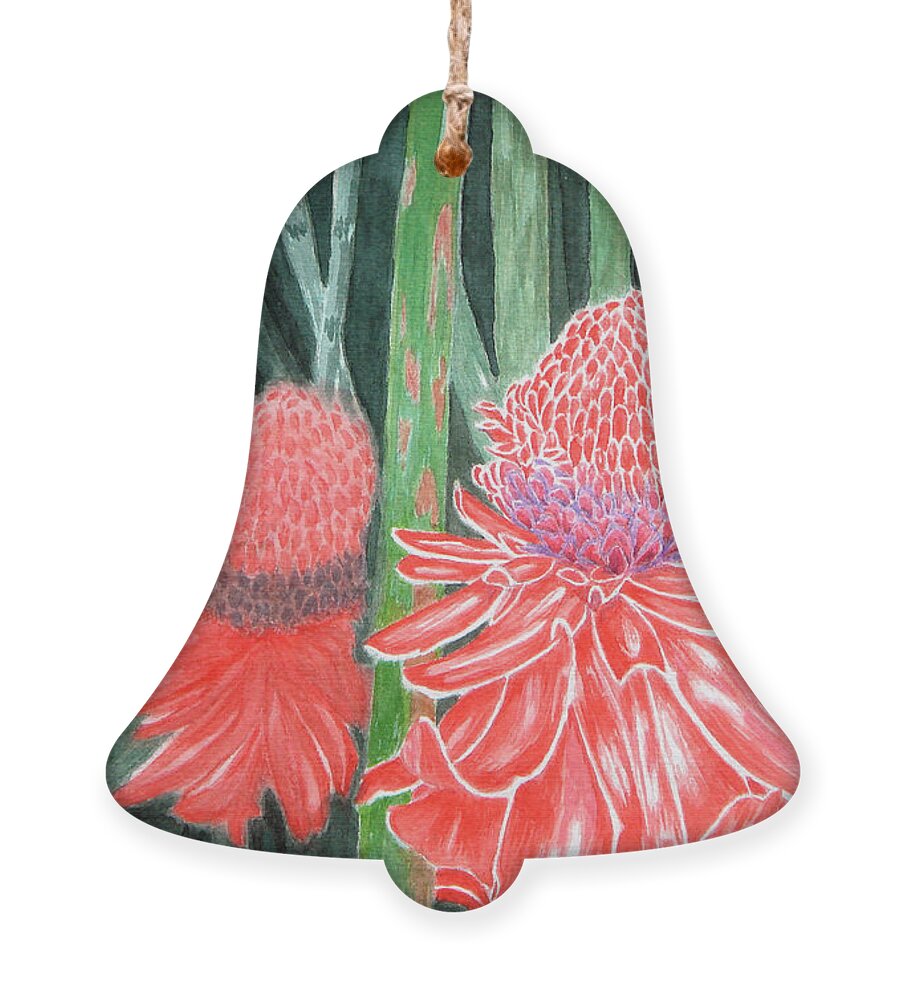 Flowers Ornament featuring the painting Red Torch Ginger by Yvonne Johnstone