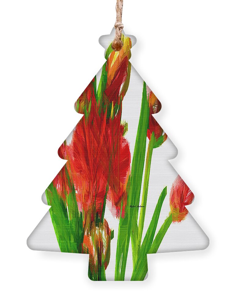 Rafael Salazar Ornament featuring the digital art Red Tulips by Rafael Salazar