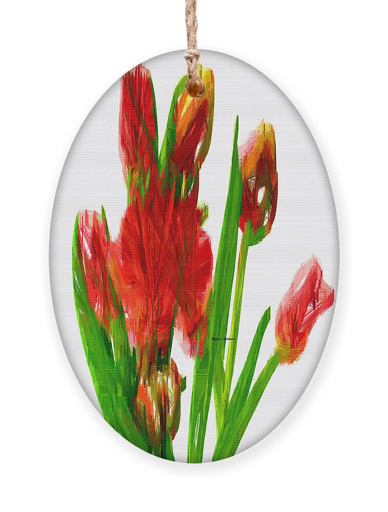 Rafael Salazar Ornament featuring the digital art Red Tulips by Rafael Salazar