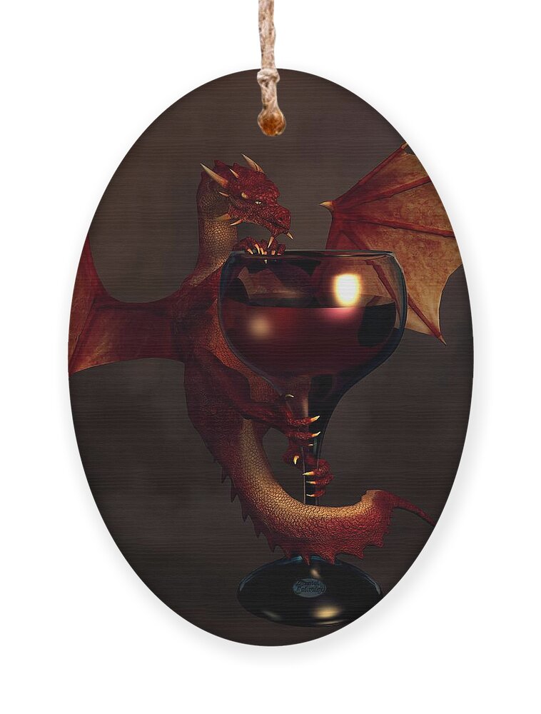 Wine Ornament featuring the digital art Red Wine Dragon by Daniel Eskridge