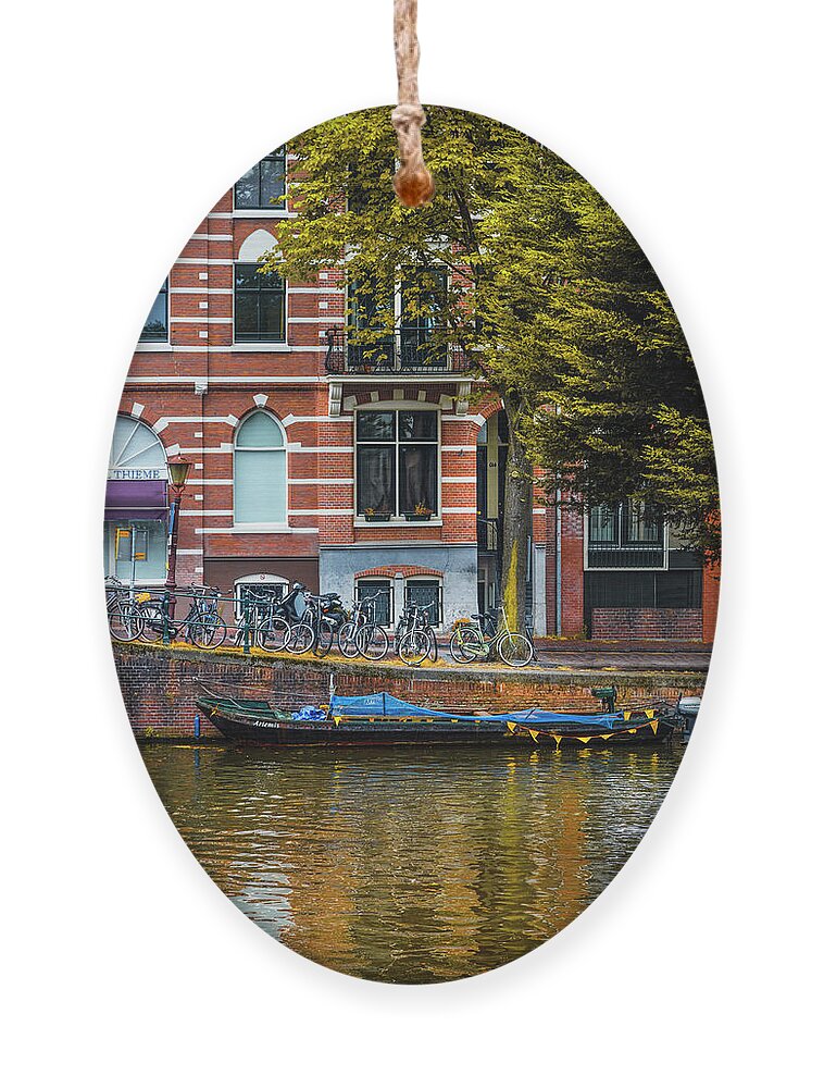 Boats Ornament featuring the photograph Reflections in Amsterdam by Debra and Dave Vanderlaan