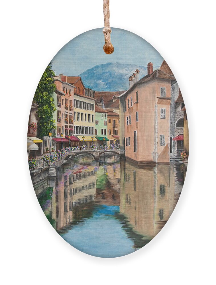 Annecy France Art Ornament featuring the painting Reflections Of Annecy by Charlotte Blanchard
