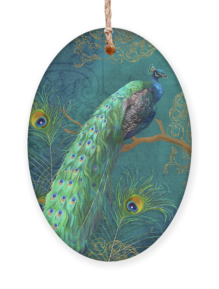 Peacock Ornament featuring the painting Regal Peacock 3 Midnight by Audrey Jeanne Roberts