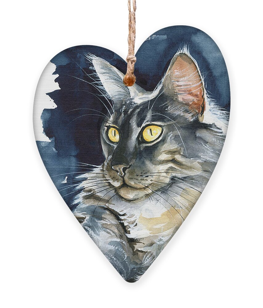 Maine Coon Painting Ornament featuring the painting Regina - Maine Coon Painting by Dora Hathazi Mendes