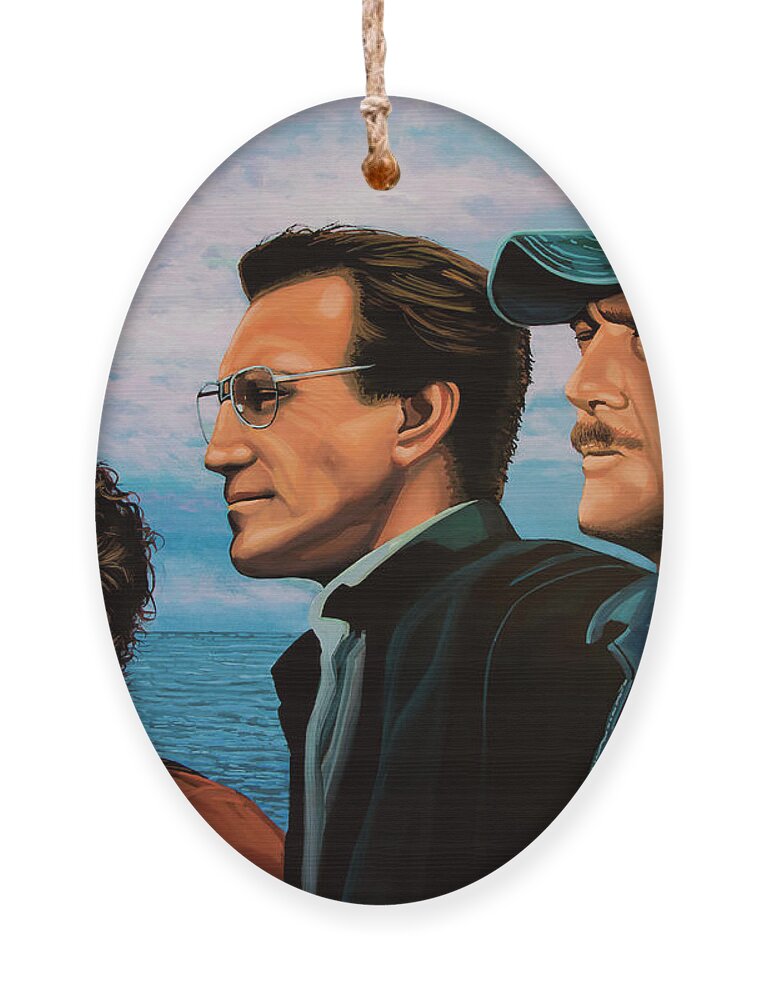 Jaws Ornament featuring the painting Jaws with Richard Dreyfuss, Roy Scheider and Robert Shaw by Paul Meijering