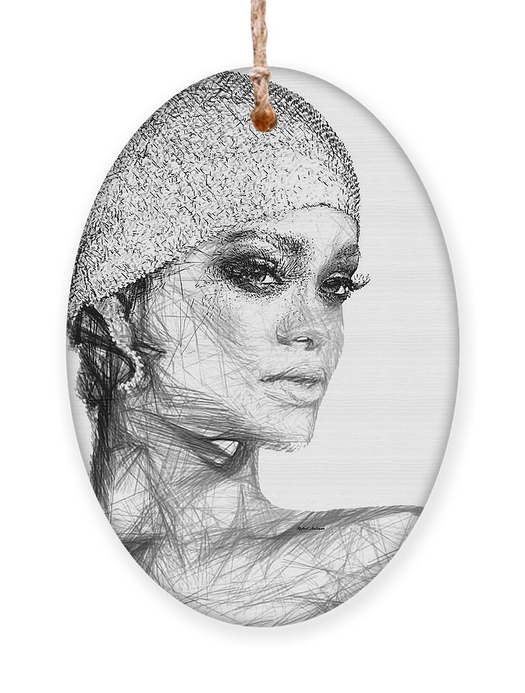 Rafael Salazar Ornament featuring the digital art Rihanna by Rafael Salazar