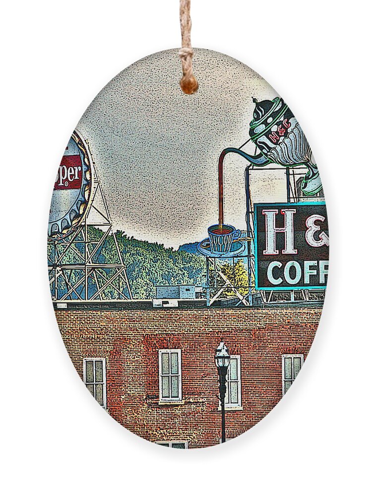 Roanoke Va Virginia Ornament featuring the photograph Roanoke VA Virginia - Dr Pepper and H C Coffee Vintage Signs by Dave Lynch