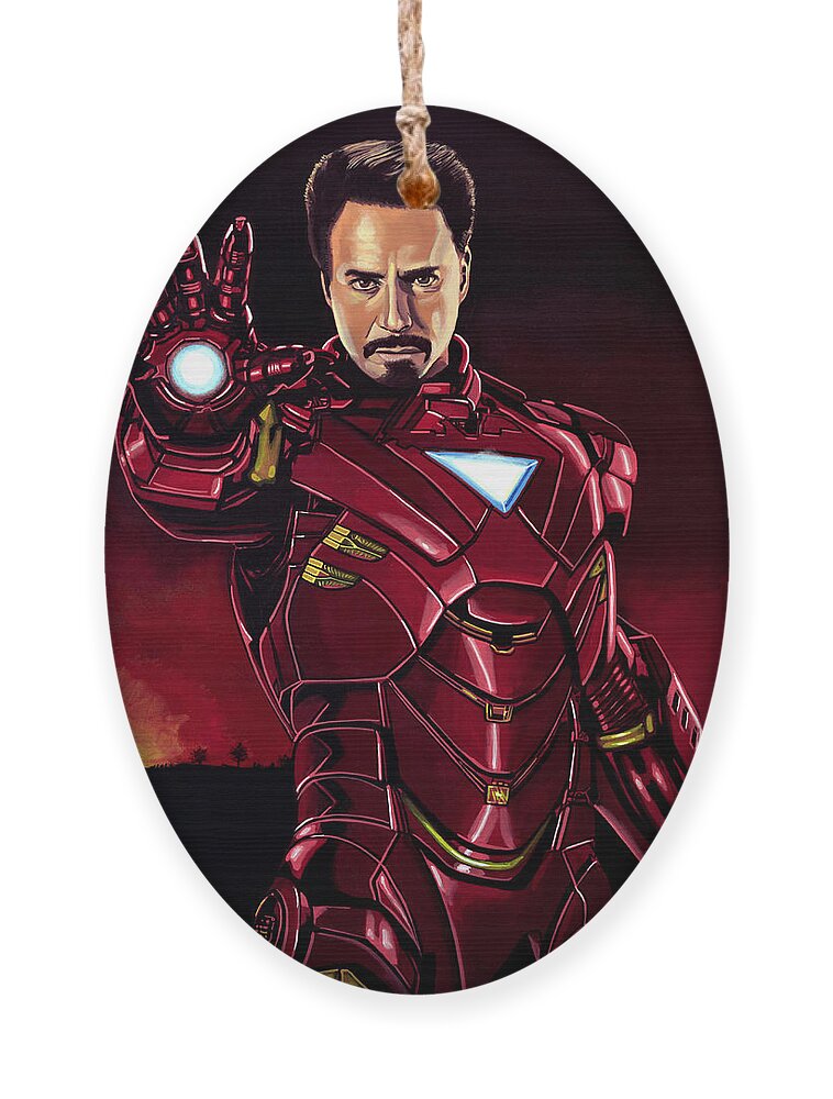 Iron Man Ornament featuring the painting Robert Downey Jr. as Iron Man by Paul Meijering