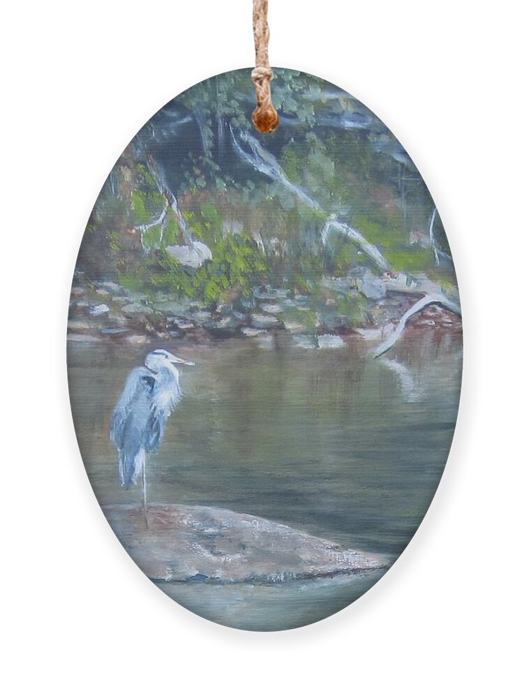 Blue Heron Ornament featuring the painting Rock Star by Paula Pagliughi