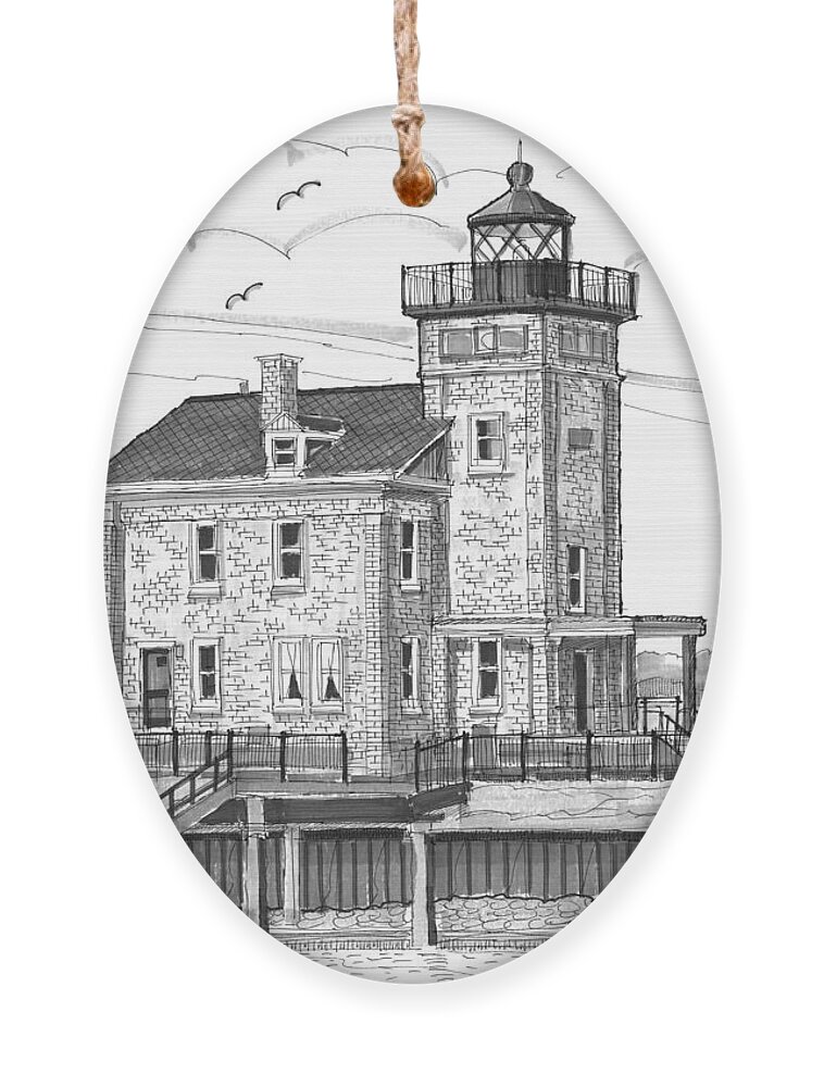 Landscape Ornament featuring the drawing Rondout Lighthouse by Richard Wambach