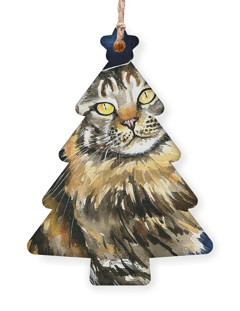 Dora Hathazi Mendes Ornament featuring the painting Ronja - Maine Coon Cat Painting by Dora Hathazi Mendes