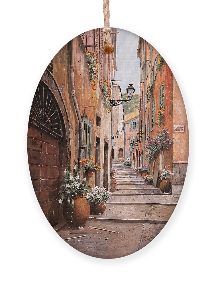 Rue Ornament featuring the painting rue Malonat in Nice by Guido Borelli