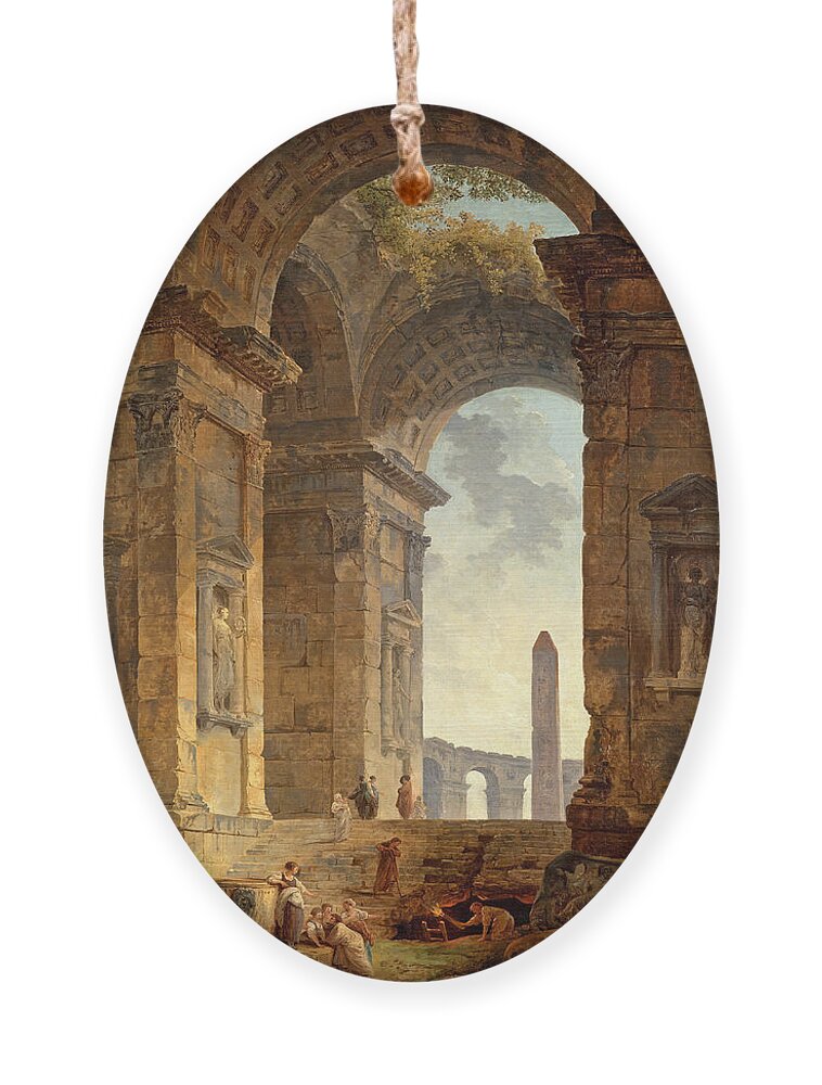 Hubert Robert Ornament featuring the painting Ruins with an Obelisk in the Distance  by Hubert Robert
