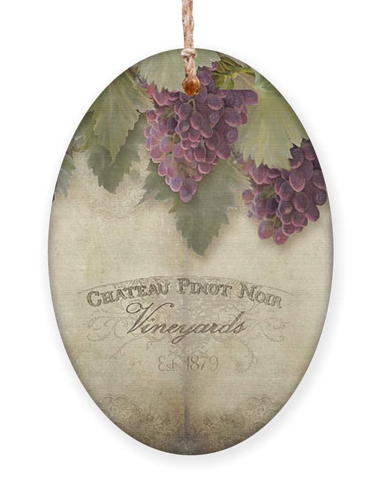 Pinot Noir Grapes Ornament featuring the painting Rustic Vineyard - Pinot Noir Grapes by Audrey Jeanne Roberts