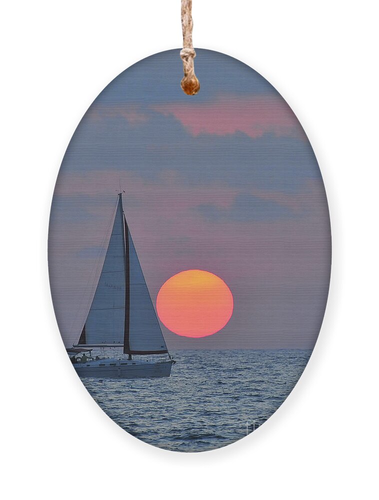 Sail Boats Ornament featuring the photograph Sailboat at sunset by Shay Levy