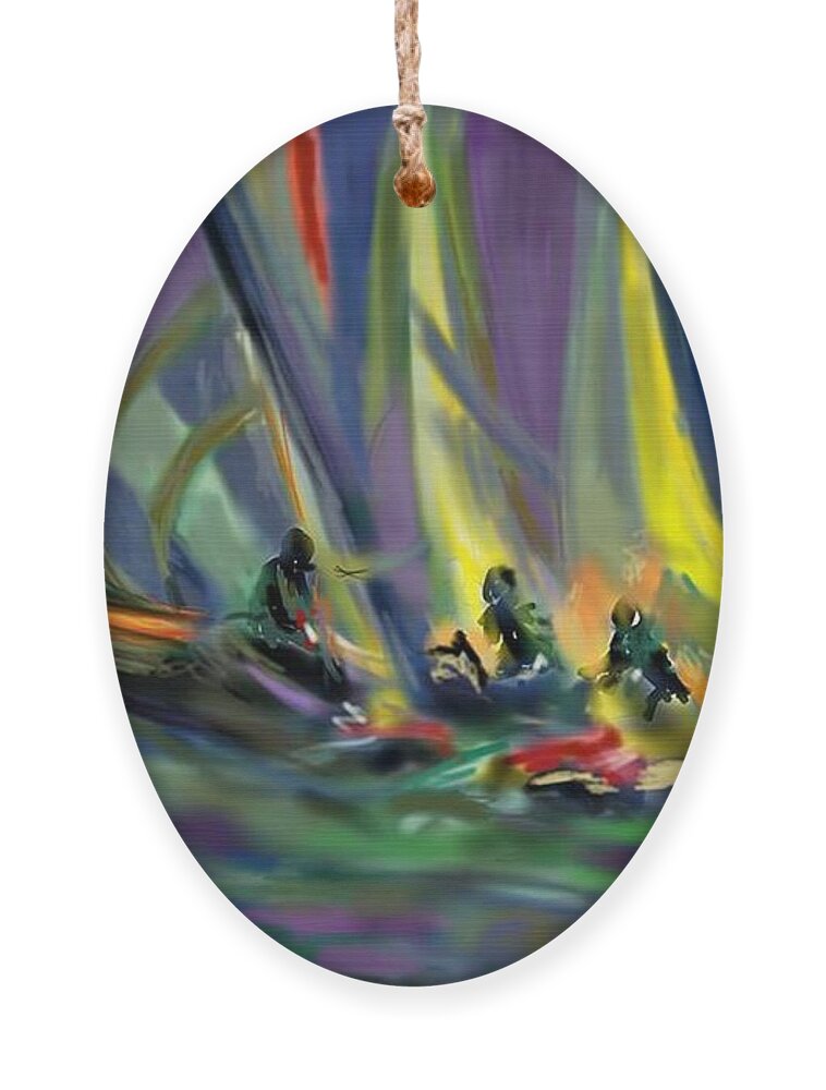 Sailboat Ornament featuring the digital art Sailing by Darren Cannell