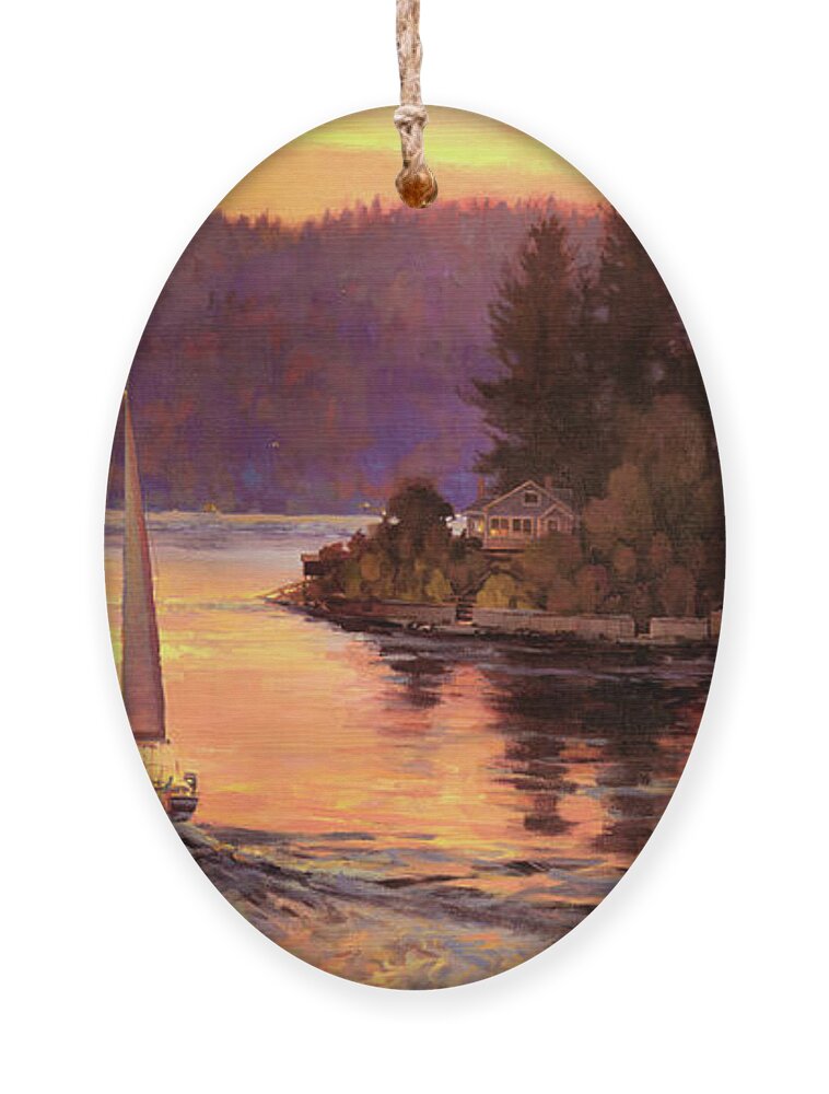 Sailing Ornament featuring the painting Sailing on the Sound by Steve Henderson
