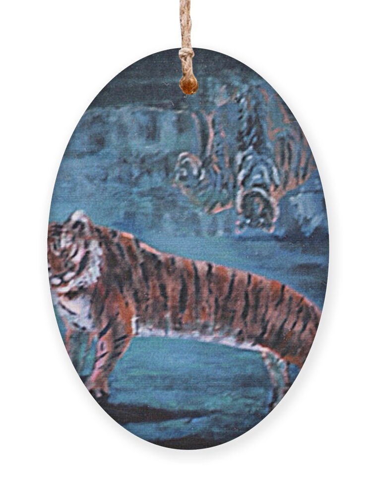 Tiger Ornament featuring the painting Salvato dalle acque by Enrico Garff