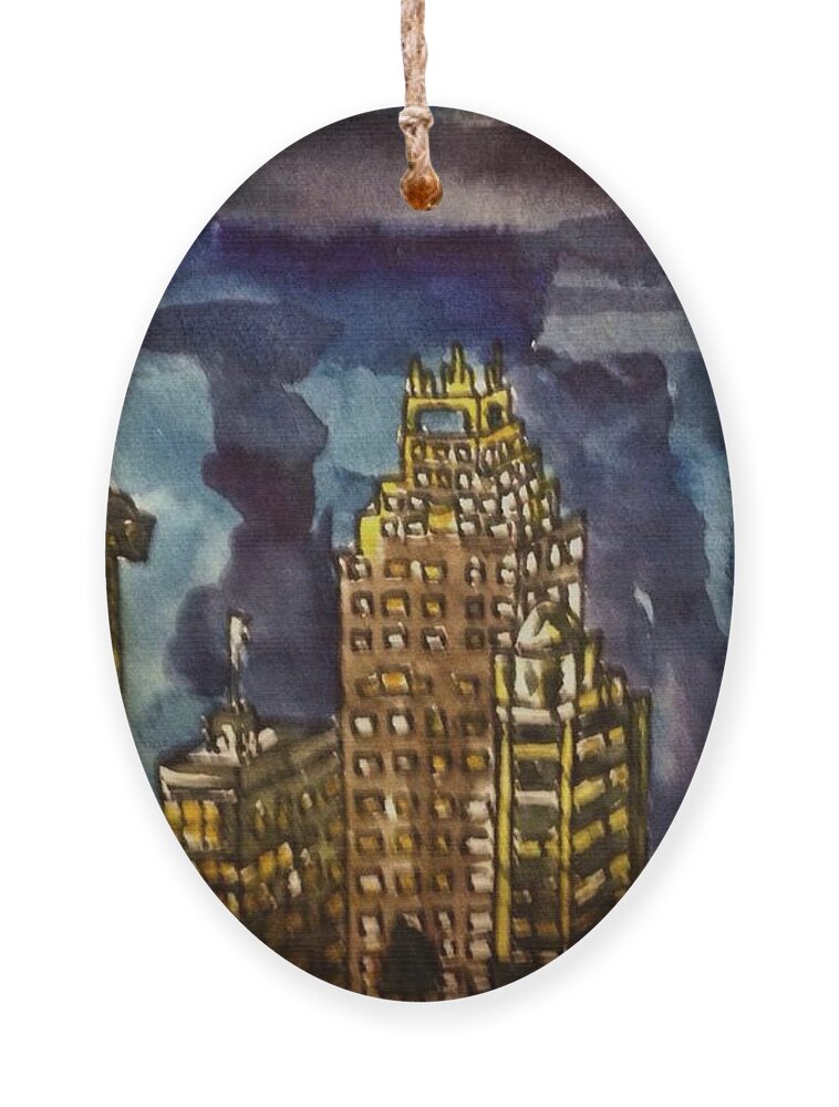 Aceo Ornament featuring the painting San Antonio at Night #2 by Angela Weddle