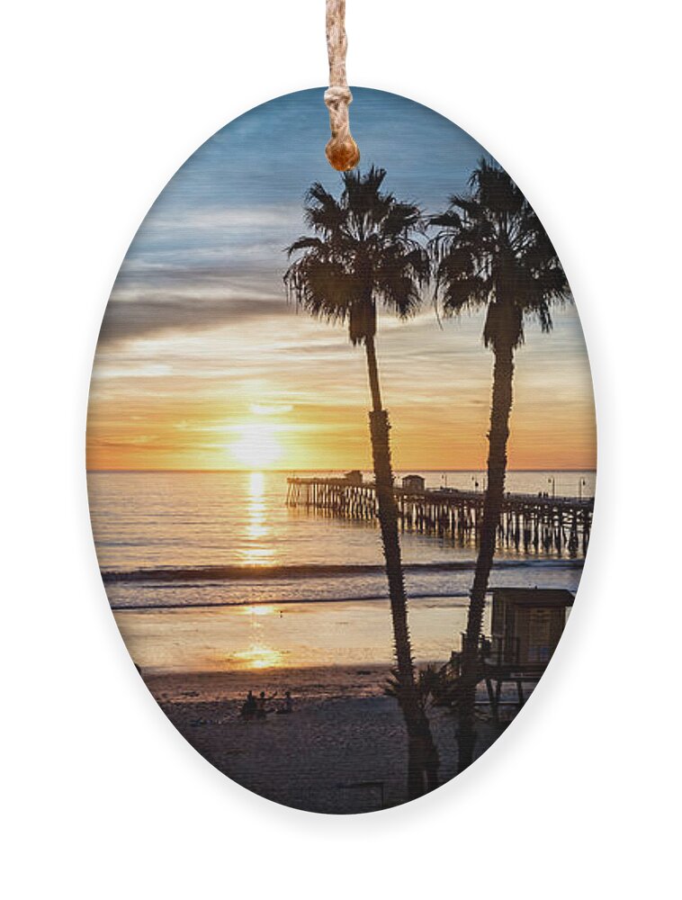 Beach Ornament featuring the photograph San Clemente Pier at Sunset by David Levin
