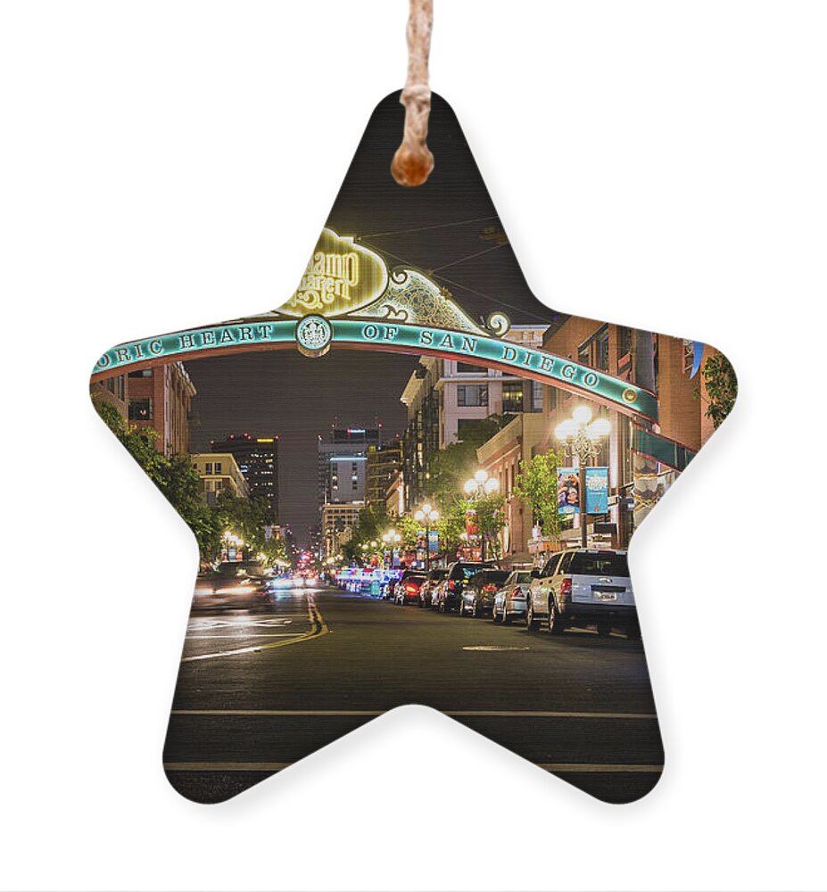 Gaslamp Quarter Ornament featuring the photograph San Diego Gaslamp Quarter at Night by David Levin