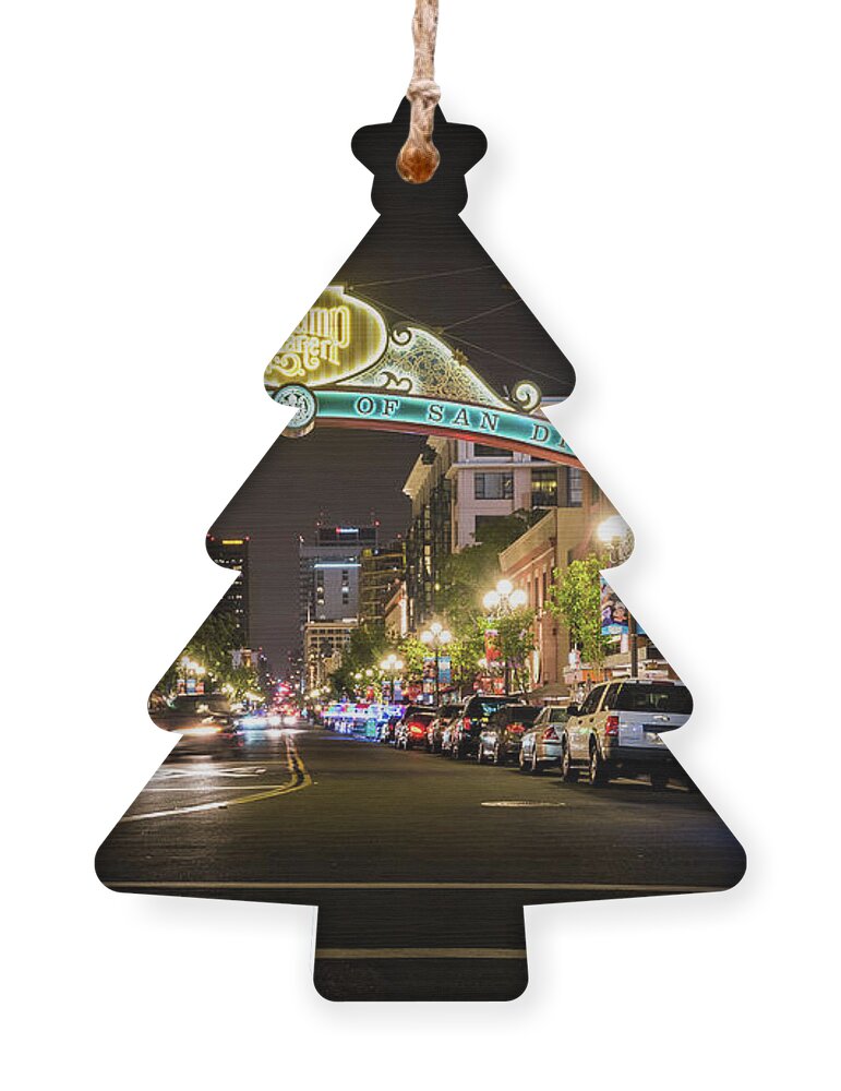 Gaslamp Quarter Ornament featuring the photograph San Diego Gaslamp Quarter at Night by David Levin