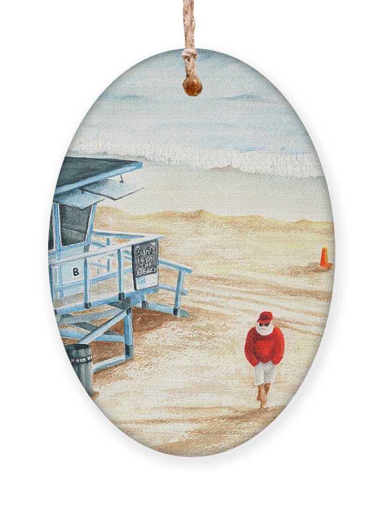 Santa On The Beach Ornament featuring the painting Santa is on the Beach by Lori Taylor
