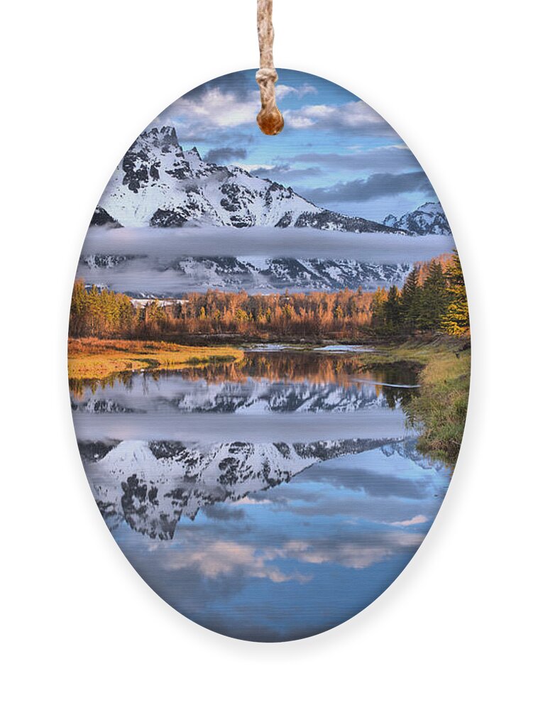 Teton Ornament featuring the photograph Schwabacher Spring Sunrise Reflections by Adam Jewell