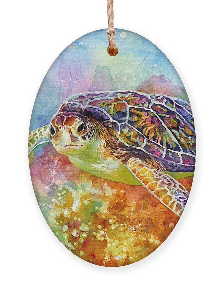 Turtle Ornament featuring the painting Sea Turtle 3 by Hailey E Herrera