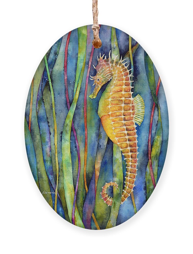Seahorse Ornament featuring the painting Seahorse by Hailey E Herrera