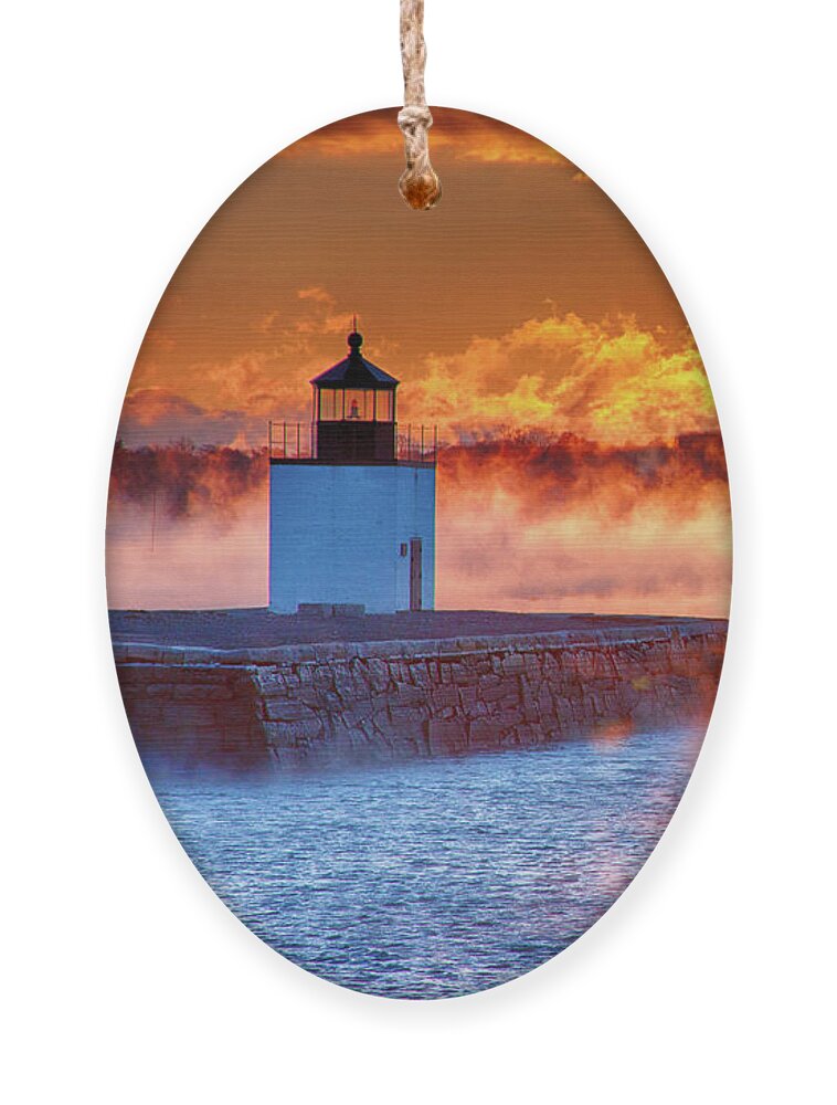 Derby Wharf Salem Ornament featuring the photograph Seasmoke at Salem Lighthouse by Jeff Folger