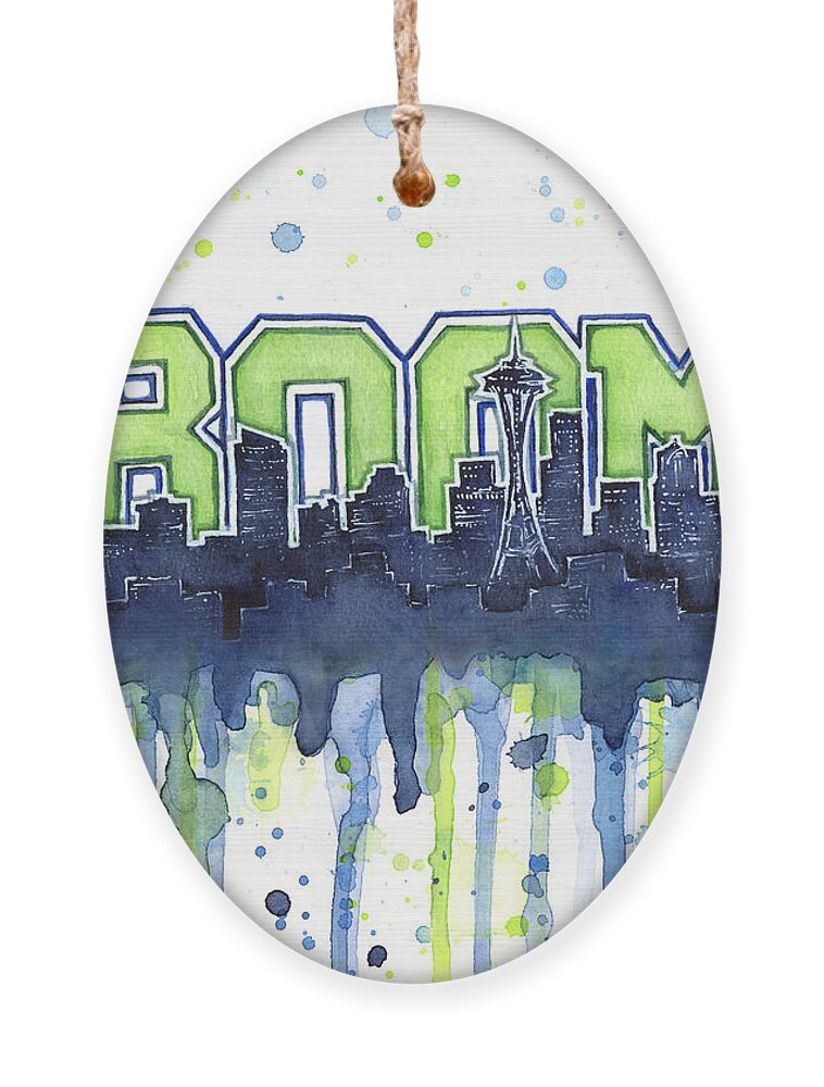 Seattle Ornament featuring the painting Seattle 12th Man Legion of Boom Watercolor by Olga Shvartsur