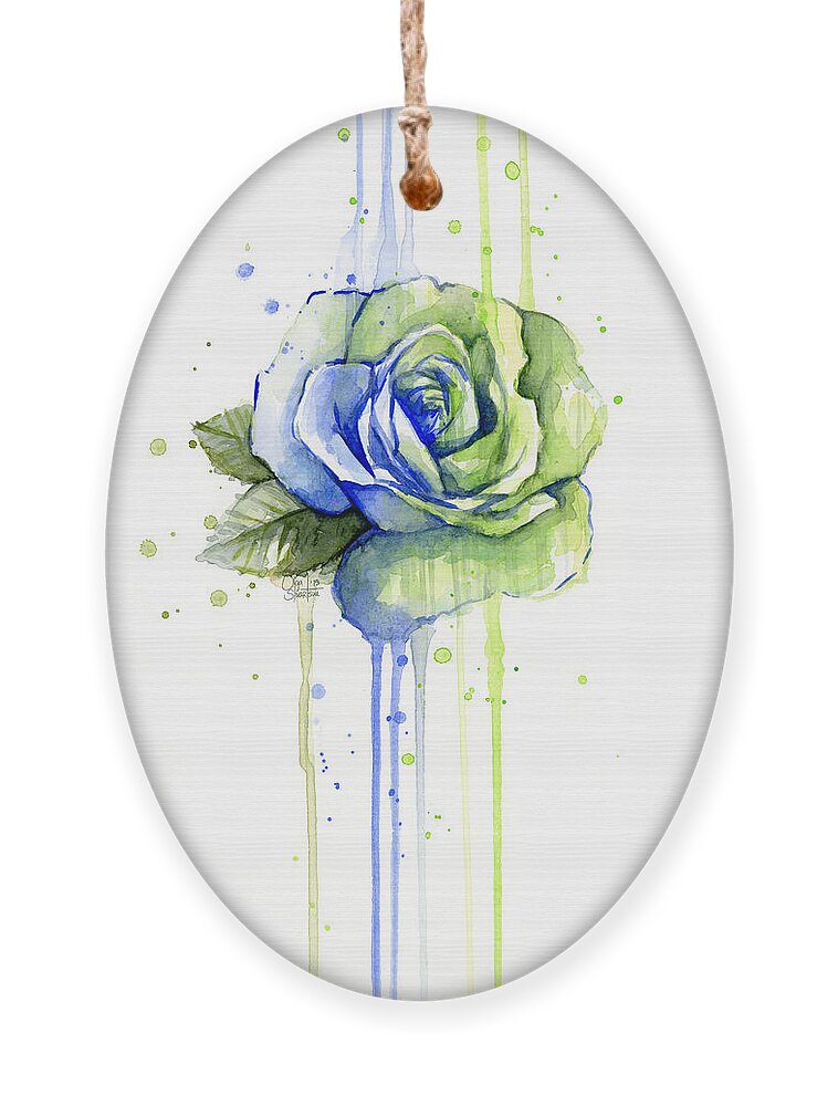 Watercolor Ornament featuring the painting Seattle 12th Man Seahawks Watercolor Rose by Olga Shvartsur