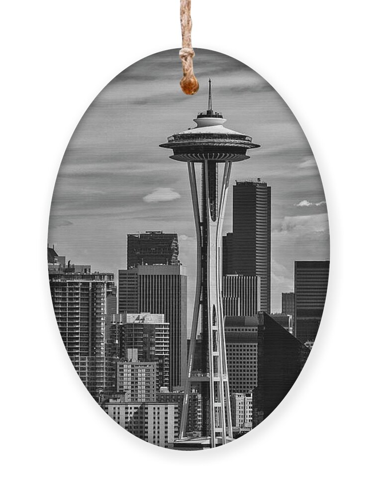 Space-needle Ornament featuring the photograph Seattle Skyline In Black and White by Kirt Tisdale