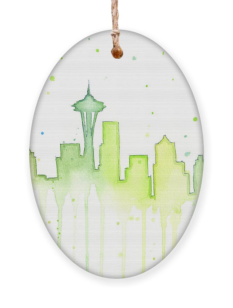 Seattle Ornament featuring the painting Seattle Skyline Watercolor by Olga Shvartsur