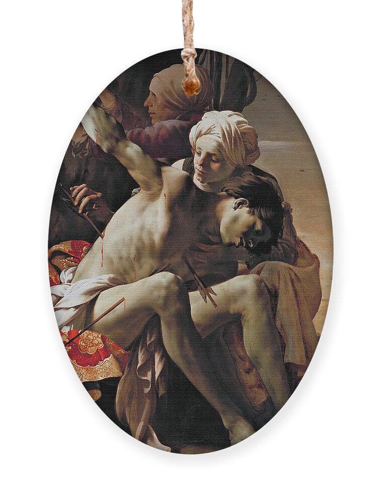 Hendrick Ter Brugghen Ornament featuring the painting Sebastian Tended by Irene by Hendrick ter Brugghen
