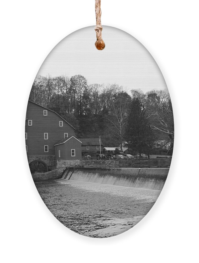 Black And White Ornament featuring the photograph Shadows on the Mill in Clinton by Christopher Lotito
