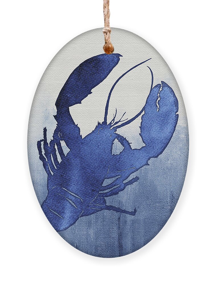 Lobster Ornament featuring the painting Shibori Blue 3 - Lobster over Indigo Ombre Wash by Audrey Jeanne Roberts