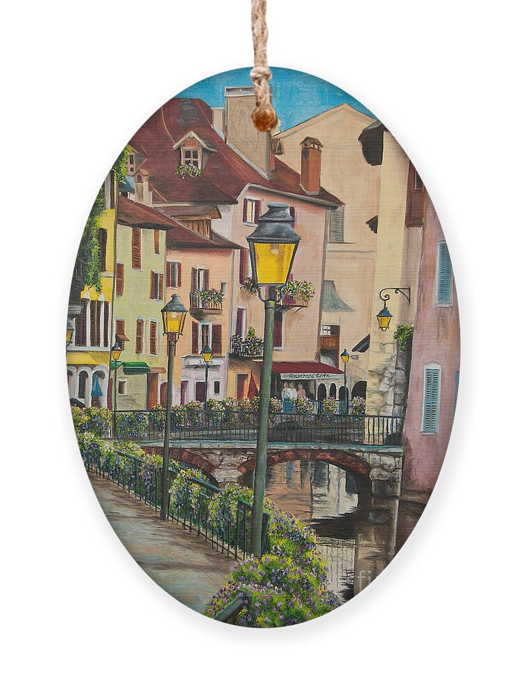 Annecy France Art Ornament featuring the painting Side Streets in Annecy by Charlotte Blanchard