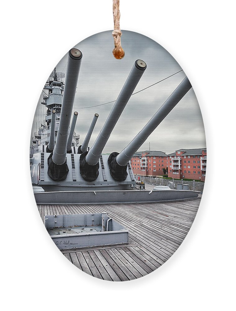 Uss Wisconsin Ornament featuring the photograph Six Pack of Sixteens by Christopher Holmes