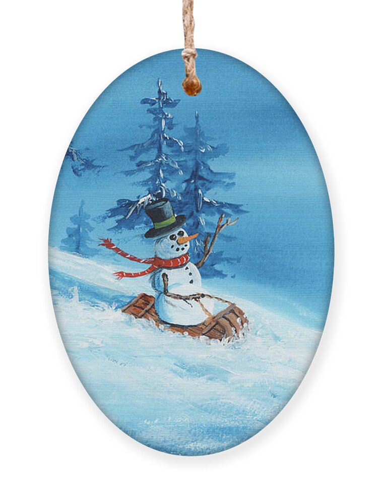 Sledding Snowman Ornament by Darice Machel McGuire - Darice Machel McGuire  - Artist Website