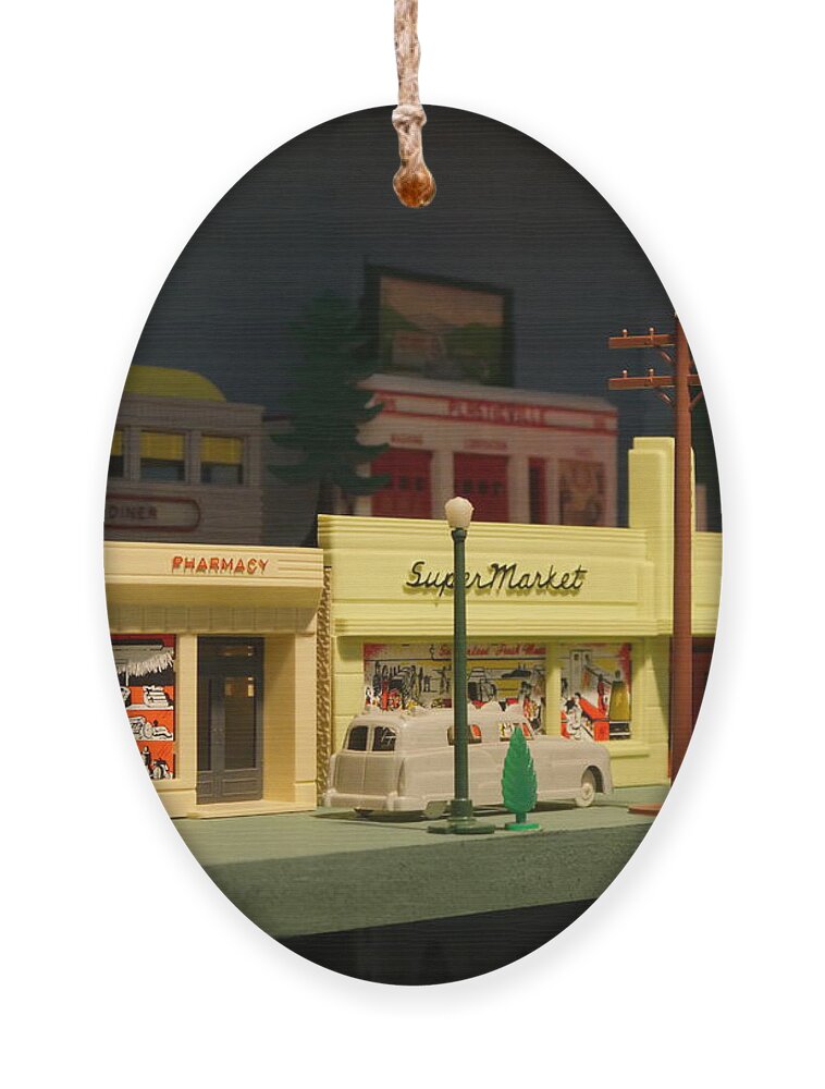 Richard Reeve Ornament featuring the photograph Small World - Plasticville Main Street by Richard Reeve