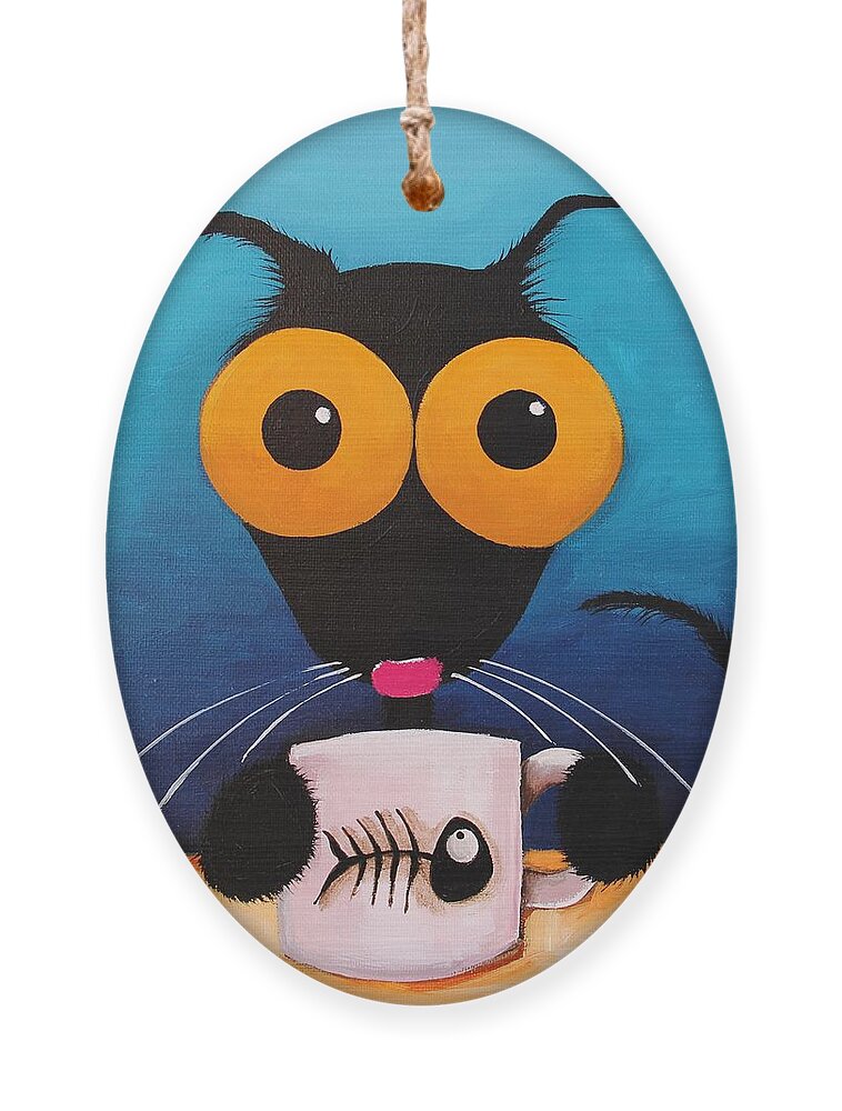 Stressie Cat Ornament featuring the painting Smells like coffee by Lucia Stewart