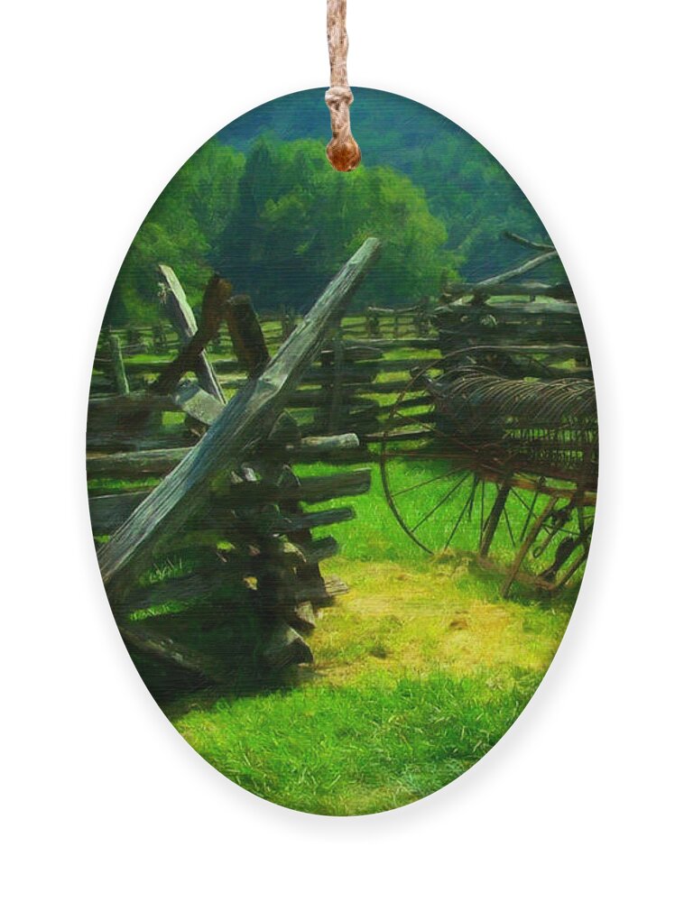 Digital Art Ornament featuring the digital art Smoky Mountain farm 1900s by Flees Photos