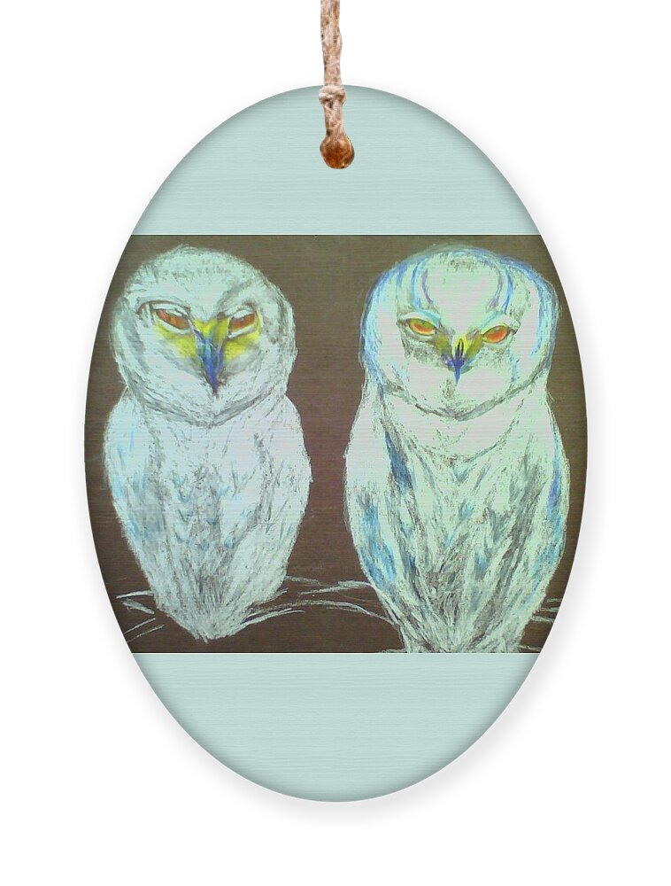 Snow Owls Ornament featuring the drawing Snow Birds by Suzanne Berthier