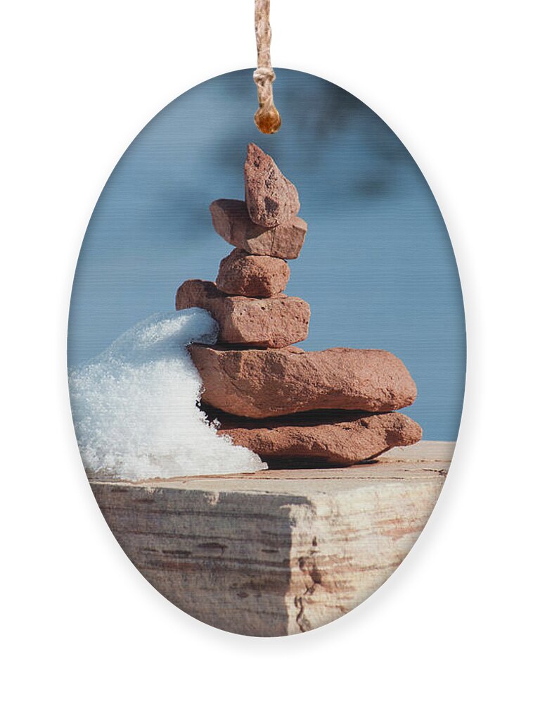 Snow Ornament featuring the photograph Snowy Cairn by Julia McHugh
