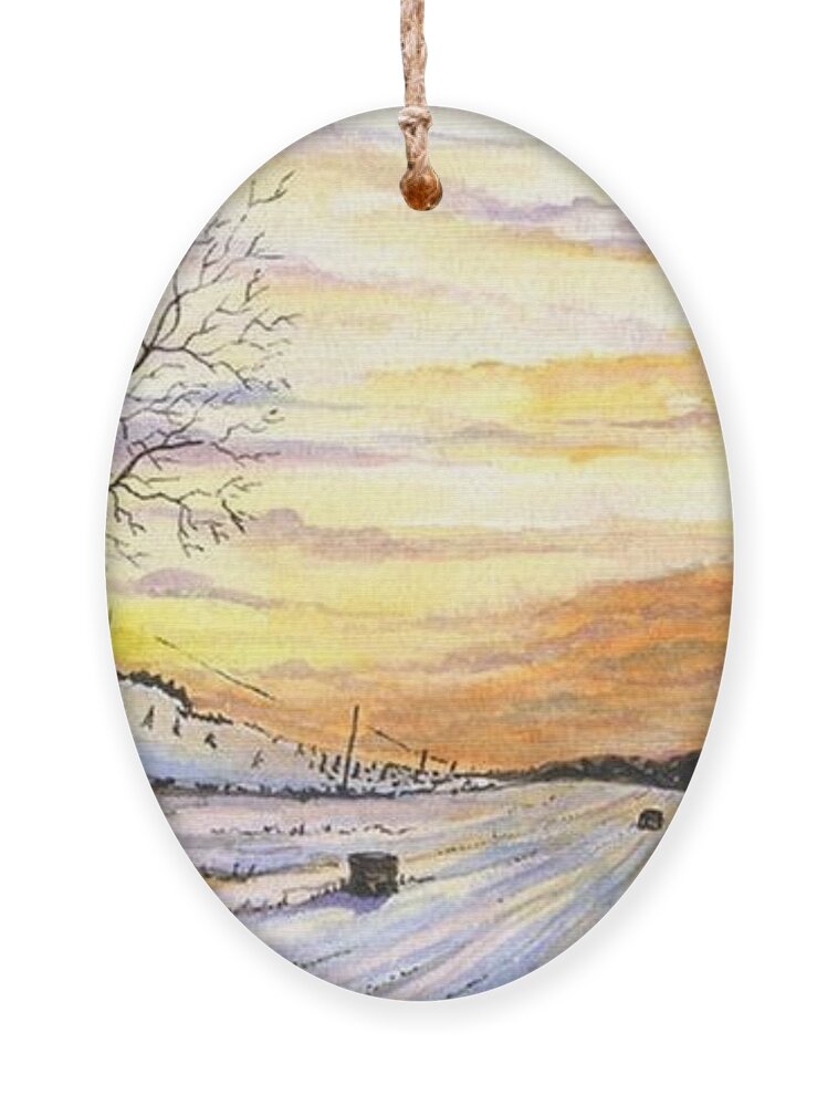 Agriculture Ornament featuring the digital art Snowy Farm by Darren Cannell